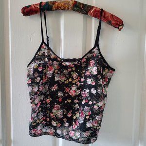 Forever 21 black floral lace crop top